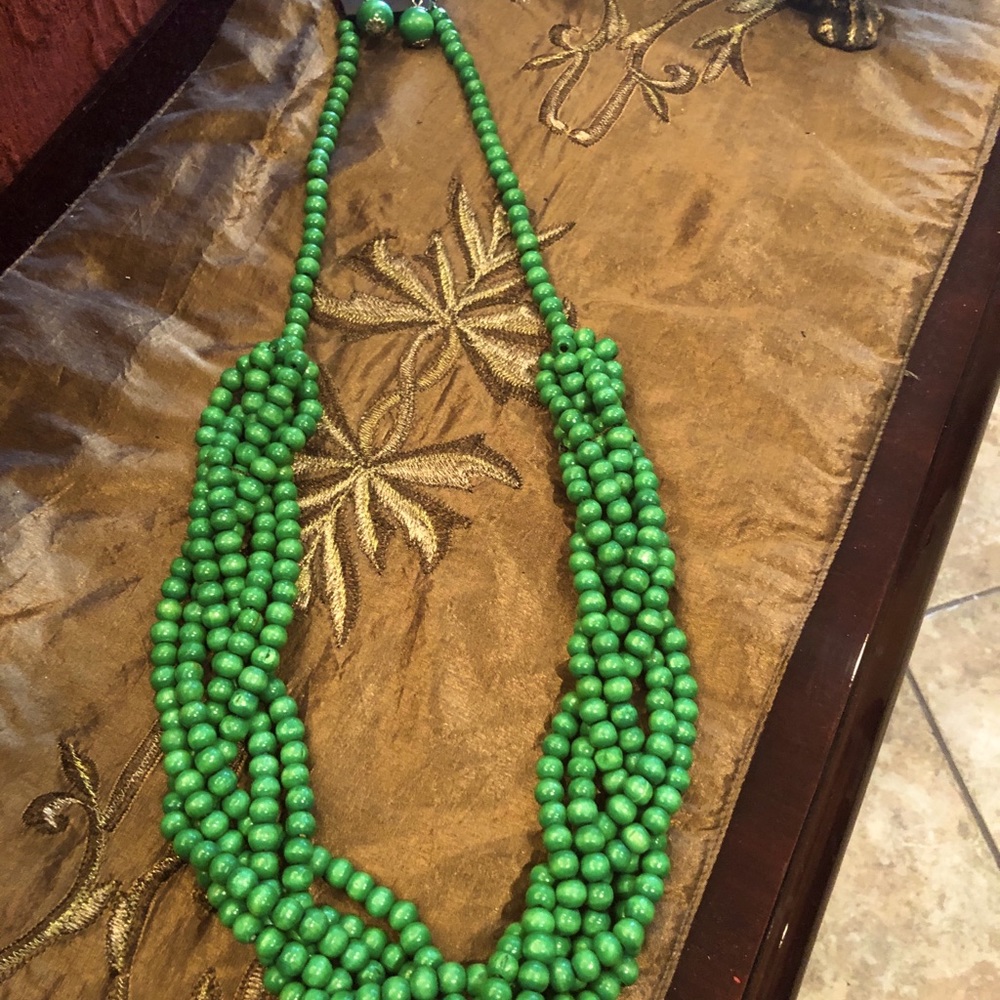 Long beaded green necklace set